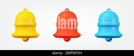 Farbige 3D-Symbolgruppe für Benachrichtigungsglocke. Realistische Glockenvektordarstellung. Design Elements Kollektion mit minimalistischem Cartoon-Style Stock Vektor