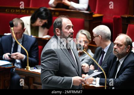 Paris, Frankreich. 24. Januar 2023. Francois Braun, Minister für Gesundheit und Prävention während einer Fragestunde an die Regierung auf der Nationalversammlung in Paris, Frankreich am 24. Januar 2023. Foto von Victor Joly/ABACAPRESS.COM Kredit: Victor Joly/Alamy Live News Stockfoto