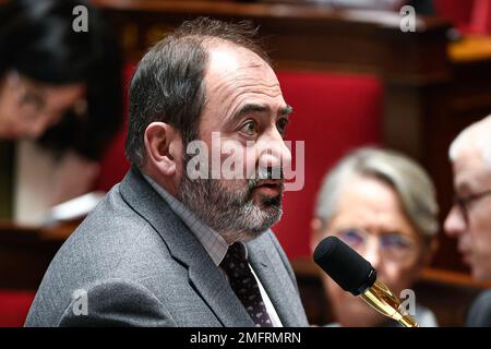 Paris, Frankreich. 24. Januar 2023. Francois Braun, Minister für Gesundheit und Prävention während einer Fragestunde an die Regierung auf der Nationalversammlung in Paris, Frankreich am 24. Januar 2023. Foto von Victor Joly/ABACAPRESS.COM Kredit: Victor Joly/Alamy Live News Stockfoto