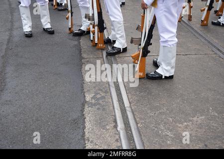 Kalkutta, Westbengalen, Indien. 25. Januar 2023. Während Indien seinen 74. Tag der Republik am 26. Januar feiern wird, fand die Generalprobe der Republic Day Parade in der Kolkata Red Road statt. Indische Armee, indische Marine, indische Luftwaffe, Assam-Gewehre, Panjab-Regiment, Das Gorkha-Regiment, die Polizei von Kalkutta und viele Schulen nahmen an der Generalprobe für den Republikstag 2023 in Kalkutta Teil. (Kreditbild: © Barun das/Pacific Press via ZUMA Press Wire) NUR ZUR REDAKTIONELLEN VERWENDUNG! Nicht für den kommerziellen GEBRAUCH! Stockfoto