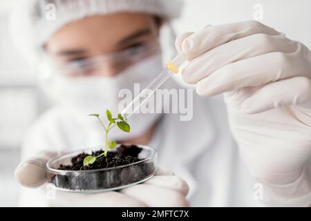 Nahaufnahme der Bewässerungsanlage eines Wissenschaftlers Stockfoto