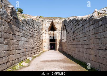 Tholos-Grab, Aigisthos-Grab, späte Helladenzeit, Mykene, griechische archäologische Stätte, Peloponnes, Griechenland Stockfoto