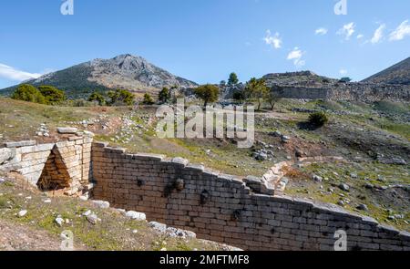 Tholos-Grab, Aigisthos-Grab, späte Helladenzeit, Mykene, griechische archäologische Stätte, Peloponnes, Griechenland Stockfoto