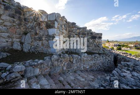 Ruinen der mykenischen Stätte Tiryns, Ausgrabungsstätte, Peloponnes, Griechenland Stockfoto