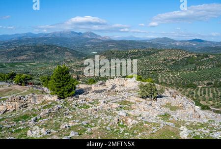 Zitadelle mit Mauern, Mykene, griechische archäologische Stätte, Peloponnes, Griechenland Stockfoto