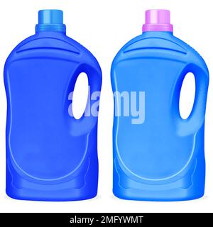 Ilustración de botellas para limpiadores o detergentes para colada de ropa aislados sobre fondo Blanco. Botellas de plástico de gran formato Stockfoto