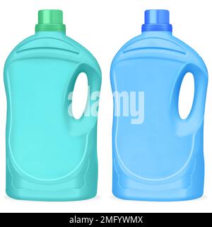 Ilustración de botellas para limpiadores o detergentes para colada de ropa aislados sobre fondo Blanco. Botellas de plástico de gran formato Stockfoto