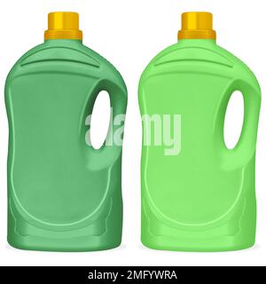 Ilustración de botellas para limpiadores o detergentes para colada de ropa aislados sobre fondo Blanco. Botellas de plástico de gran formato Stockfoto