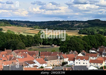 Blick auf Wells, Somerset vom Gipfel des St. Cuthberts Kirchenturm Stockfoto