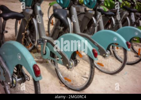 Nahaufnahme Halbabstrakt gefunden Stilleben von Vélib' Métropole Rental Bikes, Paris, Frankreich, Europa Stockfoto