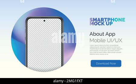 Vektormodell-Smartphone für visuelle ui-App-Demonstration. Handypräsentationskonzept. Realistisches, trendiges Smartphone ohne Rahmen mit leerem transparentem Bildschirm. Stock Vektor