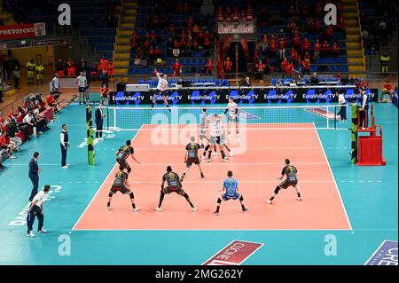 Civitanova Marche, Italien. 25. Januar 2023. Spielbühnen während Cucine Lube Civitanova vs Knack Roeselare, CEV Champions League Volleyballspiel in Civitanova Marche, Italien, Januar 25 2023 Kredit: Independent Photo Agency/Alamy Live News Stockfoto