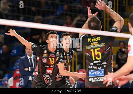 Eurosuole Forum, Civitanova Marche, Italien, 25. Januar 2023, Barthelemy Chinenyeze #10 (Cucine Lube Civitanova) während des Volleyballspiels Cucine Lube Civitanova gegen Knack Roeselare - CEV Champions League Stockfoto