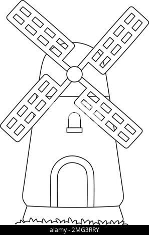 Spring Windmill – isolierte Malseite für Kinder Stock Vektor