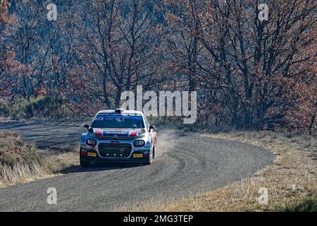 WRC2 MONTE CARLO 2023 Johnston Sean - Kihurani Alexander ES10/13 , Puimichel, FRANKREICH, 21/01/2023 Florent 'MrCrash' B.. Stockfoto