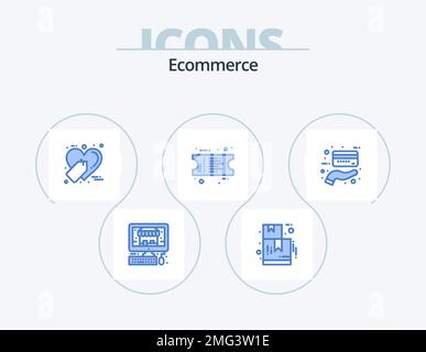 Ecommerce Blue Icon Pack 5 Icon Design. . Bezahlung. Einkaufen. Kredit. Fahrkarte Stock Vektor