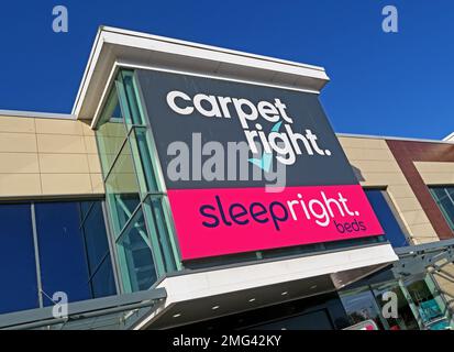 CarpetRight Sleepright, JunctionNINE Retail Park, Warrington, Cheshire, England, UK, WA2 8TW Stockfoto