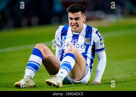 Barcelona, Spanien. 25. Januar 2023. Ander Barrenetxea von Real Sociedad während der Copa del Rey, dem Viertelfinale des Spiels La Liga zwischen dem FC Barcelona und Real Sociedad. Gespielt im Spotify Camp Nou Stadium am 25. Januar 2023 in Barcelona, Spanien. (Foto: Sergio Ruiz / PRESSIN) Kredit: PRESSINPHOTO SPORTS AGENCY/Alamy Live News Stockfoto