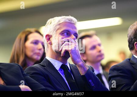 Paris, Frankreich. 24. Januar 2023. Laurent Wauquiez bei der Vorstellung des neuen Führungsteams der französischen rechten Partei Les Republicains am 24. Januar 2023 in Paris, Frankreich. Kredit: Victor Joly/Alamy Live News Stockfoto