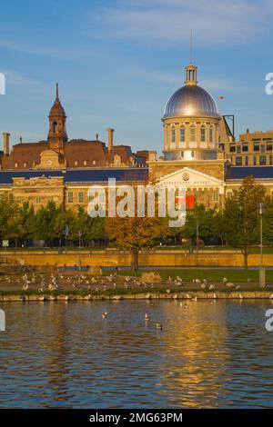 Bonsecours Markt und Becken bei Sonnenaufgang im Herbst, Old Montreal, Quebec, Kanada. Stockfoto