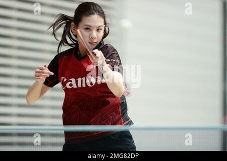 Tokio, Japan. 25. Januar 2023. Riko Kumanaka Tischtennis : Alle japanischen Tischtennis-Meisterschaften 2023 Frauen Singles 2. Runde im Tokyo Metropolitan Gymnasium in Tokio, Japan . Kredit: AFLO SPORT/Alamy Live News Stockfoto