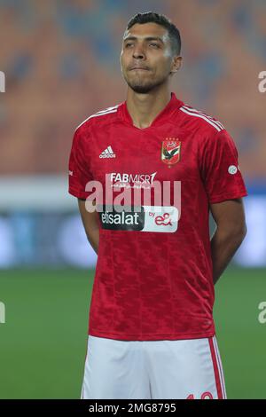 ÄGYPTEN, KAIRO, 24. Januar 2023 - Mohamed Sherif von Al Ahly SC schaut während des ägyptischen Premier League-Spiels zwischen Al Ahly SC und National Bank of EG Stockfoto