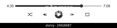 Fortschrittsanzeige des Mediaplayers mit Zeitschieberegler. Tasten für Wiedergabe, Zufallswiedergabe, Wiederholung, Rücklauf und Schnellvorlauf. Einfache Vorlage für Audio- oder Video-Player-Schnittstelle. Grafische Vektordarstellung Stock Vektor