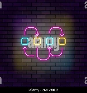 Algorithmus, Verbindung, Hierarchie Neonvektorsymbol auf dunklem Wandhintergrund. Neonalgorithmus, Verbindung, Hierarchievektorsymbol Stock Vektor