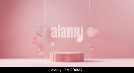 Valentinstag Podium-Modell mit Herzausstellung für 3D-Rendering Stockfoto