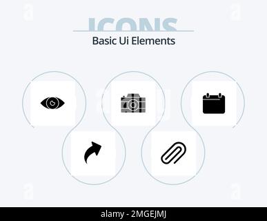 Grundlegende Ui-Elemente Glyph Icon Pack 5 Icon Design. Kalender. Bild. Anw. Bild. Mobil Stock Vektor