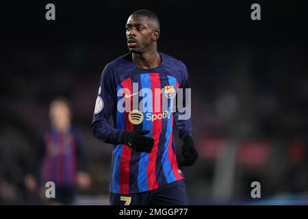 Barcelona, Spanien. 25. Januar 2023. Ousmane Dembele vom FC Barcelona während der Copa del Rey, dem Viertelfinale des Spiels La Liga zwischen dem FC Barcelona und Real Sociedad. Gespielt im Spotify Camp Nou Stadium am 25. Januar 2023 in Barcelona, Spanien. (Foto: Sergio Ruiz/PRESSIN) Kredit: PRESSINPHOTO SPORTS AGENCY/Alamy Live News Stockfoto