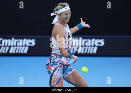 Melbourne, Australien. 26. Januar 2023. Victoria Azarenka im Kampf gegen Aryna Sabalenka im Halbfinale, 11. Tag beim Australian Open Tennis 2023 in der Rod Laver Arena, Melbourne, Australien, am 26. Januar 2023. Foto von Peter Dovgan. Nur redaktionelle Verwendung, Lizenz für kommerzielle Verwendung erforderlich. Keine Verwendung bei Wetten, Spielen oder Veröffentlichungen von Clubs/Ligen/Spielern. Kredit: UK Sports Pics Ltd/Alamy Live News Stockfoto