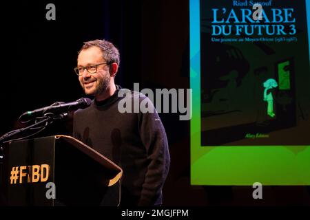 Riad Sattouf, Gewinner des „Grand Prix de la ville d'Angoulême“ (Hauptpreis), nimmt an der Eröffnungsnacht des Angoulême International 50. Teil Stockfoto