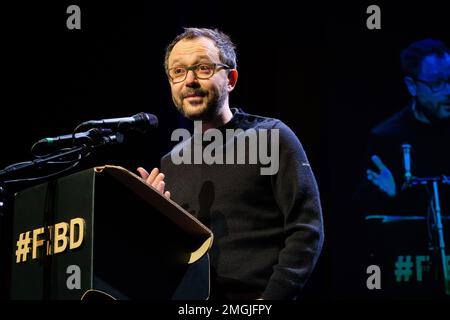 Riad Sattouf, Gewinner des „Grand Prix de la ville d'Angoulême“ (Hauptpreis), nimmt an der Eröffnungsnacht des Angoulême International 50. Teil Stockfoto