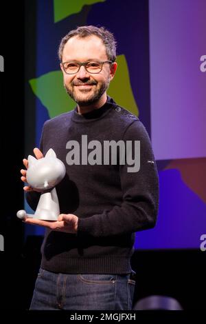 Riad Sattouf, Gewinner des „Grand Prix de la ville d'Angoulême“ (Hauptpreis), nimmt an der Eröffnungsnacht des Angoulême International 50. Teil Stockfoto