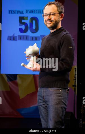 Riad Sattouf, Gewinner des „Grand Prix de la ville d'Angoulême“ (Hauptpreis), nimmt an der Eröffnungsnacht des Angoulême International 50. Teil Stockfoto