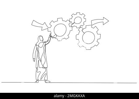 Durch das Zeichnen von muslimischen Geschäftsleuten funktionieren Zahnräder effektiv und effizient, um ein optimales Konzept des Workflow-Managements zu erzielen Stock Vektor