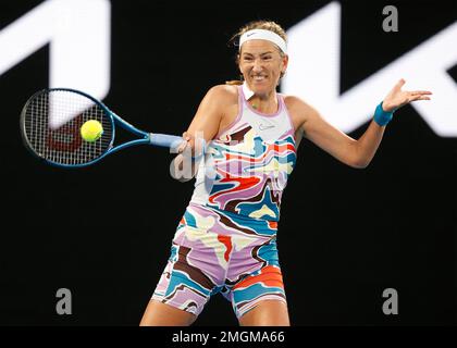 Melbourne, Australien. 26. Jan., 2023. Victoria Azarenka in Aktion während des Australian Open Turniers im Melbourne Park am Donnerstag, den 26. Januar 2023. © Juergen Hasenkopf / Alamy Live News Stockfoto