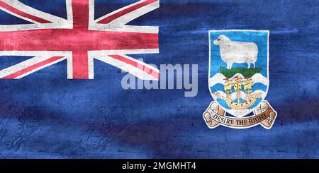 Falklandinseln-Flagge - realistisch winkende Stoffflagge mit einigen Kratzern Stockfoto