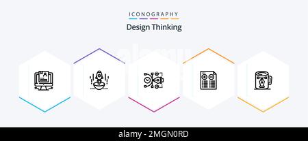 Design Thinking 25-Line-Icon-Pack mit Musik. Bearbeitbar. Start. Digital. vektor Stock Vektor