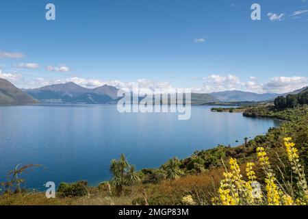 Lake Wakatipu auf der Südinsel Neuseelands mit Queenstown in der Ferne Stockfoto