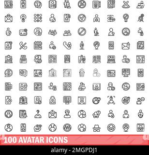 100 Avatar-Symbole eingestellt. Skizzieren Sie die Darstellung von 100 Avatar-Symbolen, die auf weißem Hintergrund isoliert sind Stock Vektor