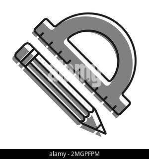 Stift- Und Schulmesser, Lineal Zum Skizzieren In Geometrielehrungen. Symbol für linear gefülltes graues Symbol. Einfacher Schwarzweiß-Vektor Stock Vektor