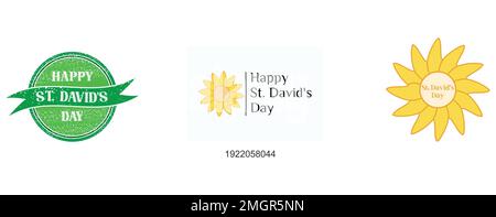 Happy St. David's Day Grunge Gummistempel auf weißem Hintergrund, eine durchgehende Linienzeichnung von Narzissen mit Schriftzug Davids Day, Wales National holi Stock Vektor