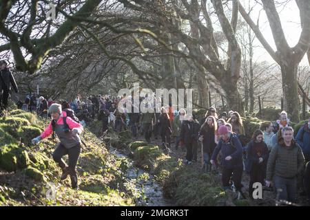 Cornwood, Devon, Großbritannien. 21. Januar 2023 Etwa 3000 Aktivisten treffen sich im Dorf Cornwood im Dartmoor-Nationalpark, um zu demonstrieren Stockfoto