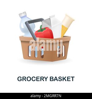 Symbol für Einkaufskorb. 3D Abbildung aus der Sammlung für den Lebensmittelmarkt. Creative Grocery Basket 3D Symbol für Webdesign, Vorlagen, Infografiken und mehr Stock Vektor