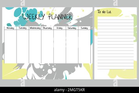 Hand Zeichnung Vektor wöchentlicher Planer. Abstrakte Malerei vorlagen. Stock Vektor