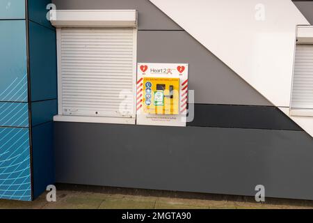 Defibrillator mit Zugangscode zum Öffnen am Great Yarmouth Sea von der Promenade Norfolk Stockfoto