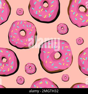 Design für Kinder. Donut auf einem hellen Hintergrundmuster.nahtloses Vektormuster mit Donuts Stock Vektor
