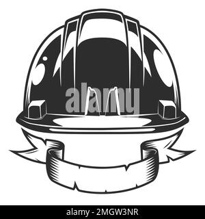 Schutzhelm für Geschäftsleute mit Band aus Neubau- und Umbauhaus in klassischem Schwarz-Weiß-Stil Stock Vektor